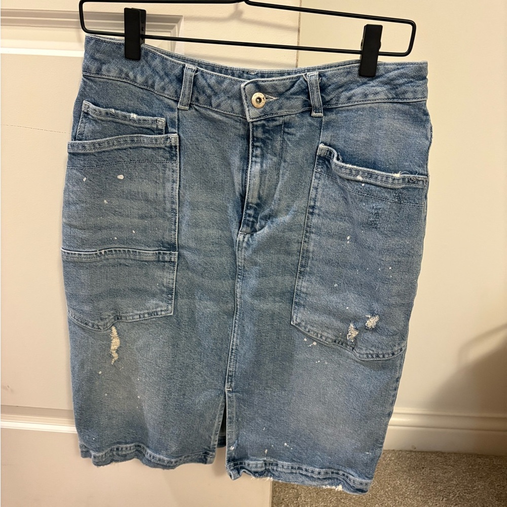 Anthropologie Pilcro Patchwork Denim Midi Skirt